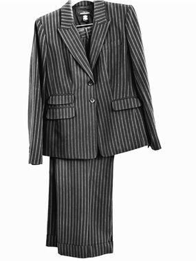 Moda International Charcoal Pin Striped Pantsuit Jacket 12 Pants 10